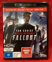 Load image into Gallery viewer, MISSION IMPOSSIBLE FALLOUT -  4K ULTRA HD  &amp; BLU-RAY &amp; BLU-RAY BONUS DISC (NEW/ SEALED)
