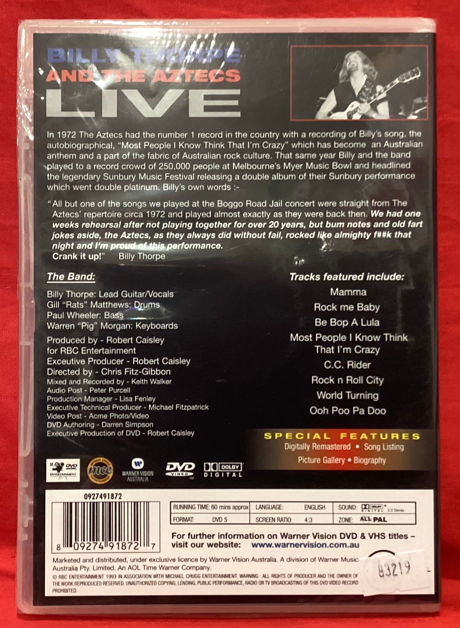BILLY THORPE & THE AZTECS - LIVE - DVD (NEW/ SEALED) – Dixon